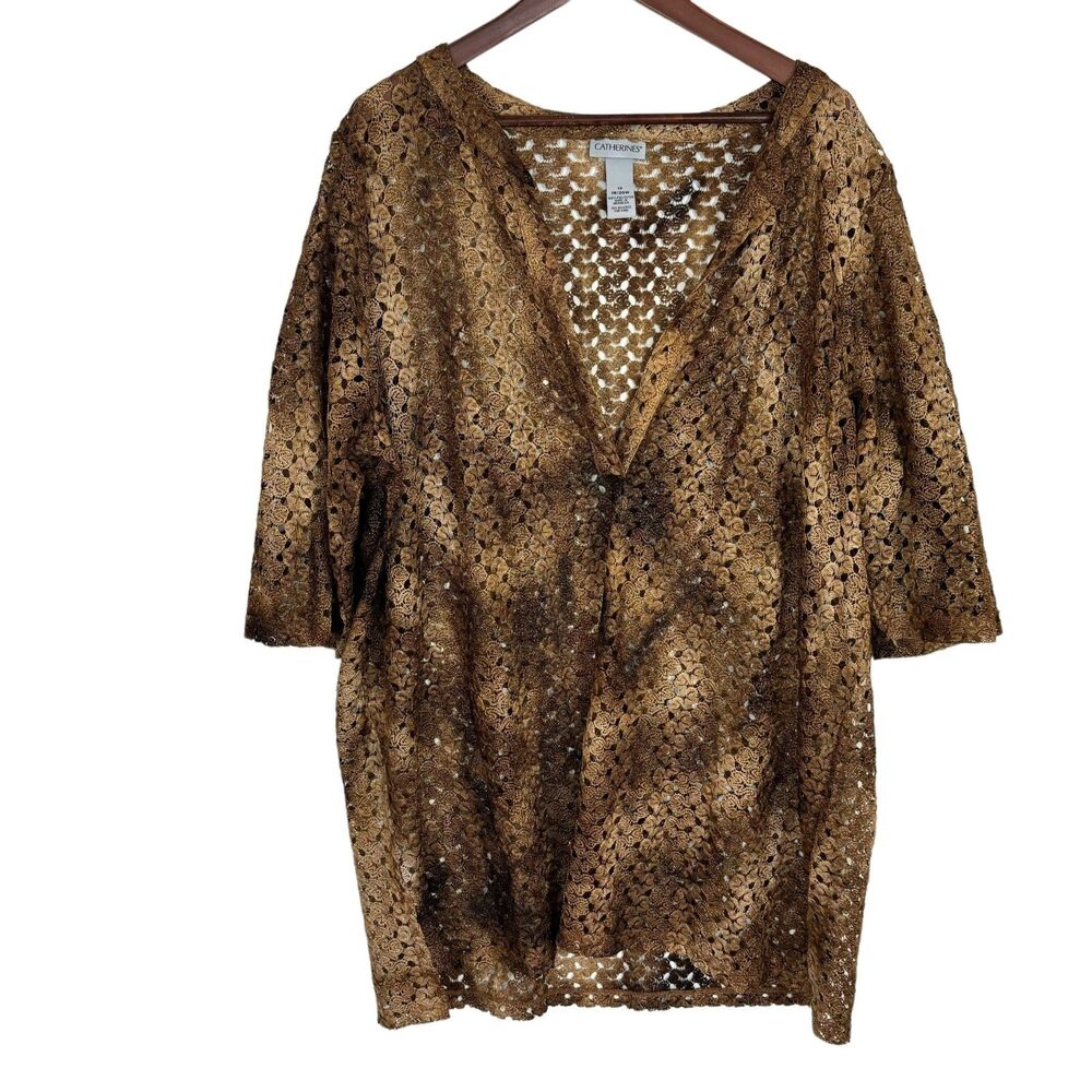 Catherine’s Brown Bronze Knit Swimsuit Cover Women’s 1X 18/20W